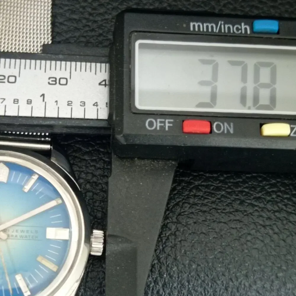Vintage 1971 Citizen Manual Wound Mens Silver Watch & Blue accents